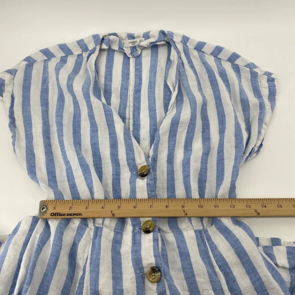 Mango Linen Dress Womens XXS Blue White Striped Button Down Midi Casual - Picture 5 of 9